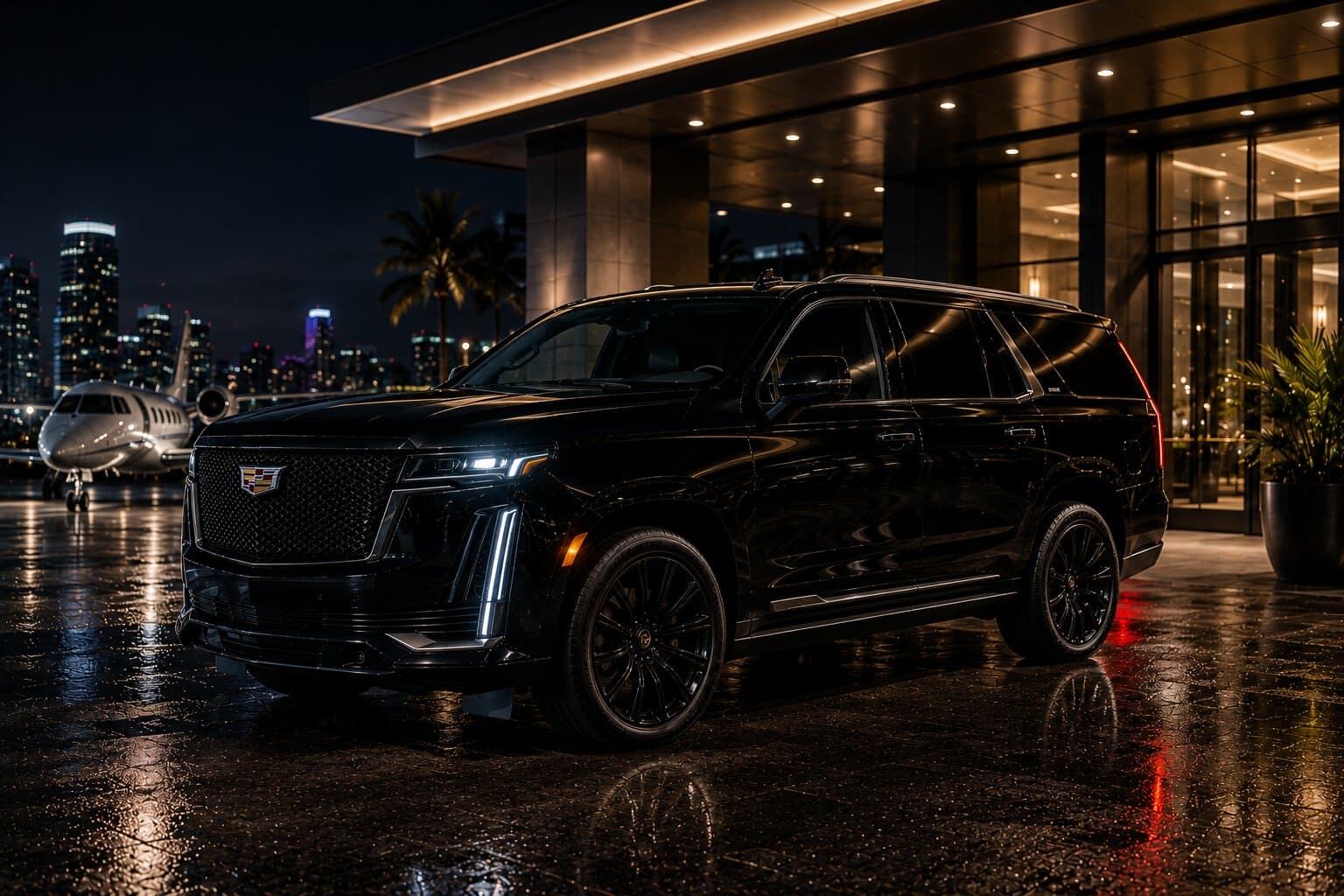 Escalade arriving at a South Florida hotel entrance