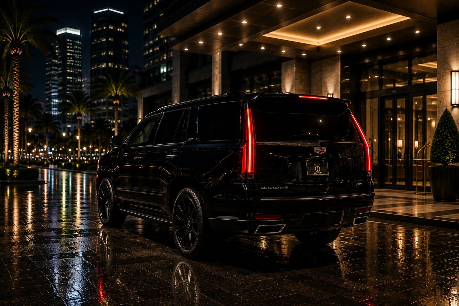 Escalade departing a South Florida hotel entrance